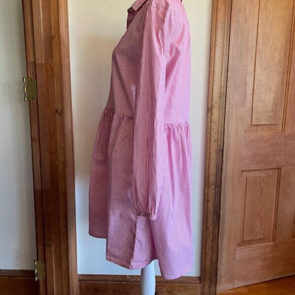 J. CREW Pink White Stripe Button Down Long Sleeve Shirt Mini Dress 8 - Picture 16 of 17